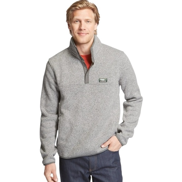 LL Bean Sweater Fleece Men Size  M Heather Gray 1/4 Snap Slightly Fitted - Picture 1 of 12